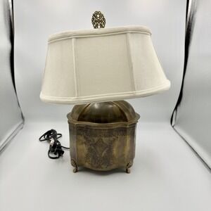 Wildwood Tea Box 1-Light Table Lamp in Antique Patina Brass with Bone Silk Shade